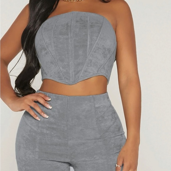 Grey Suede Corset Top & Leggings Set - Picture 4 of 9